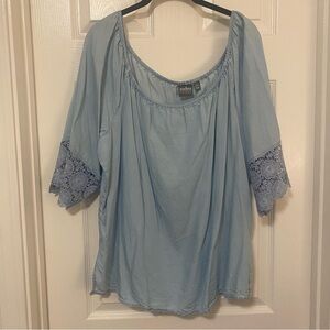 Blue Lace Sleeve Women's Top